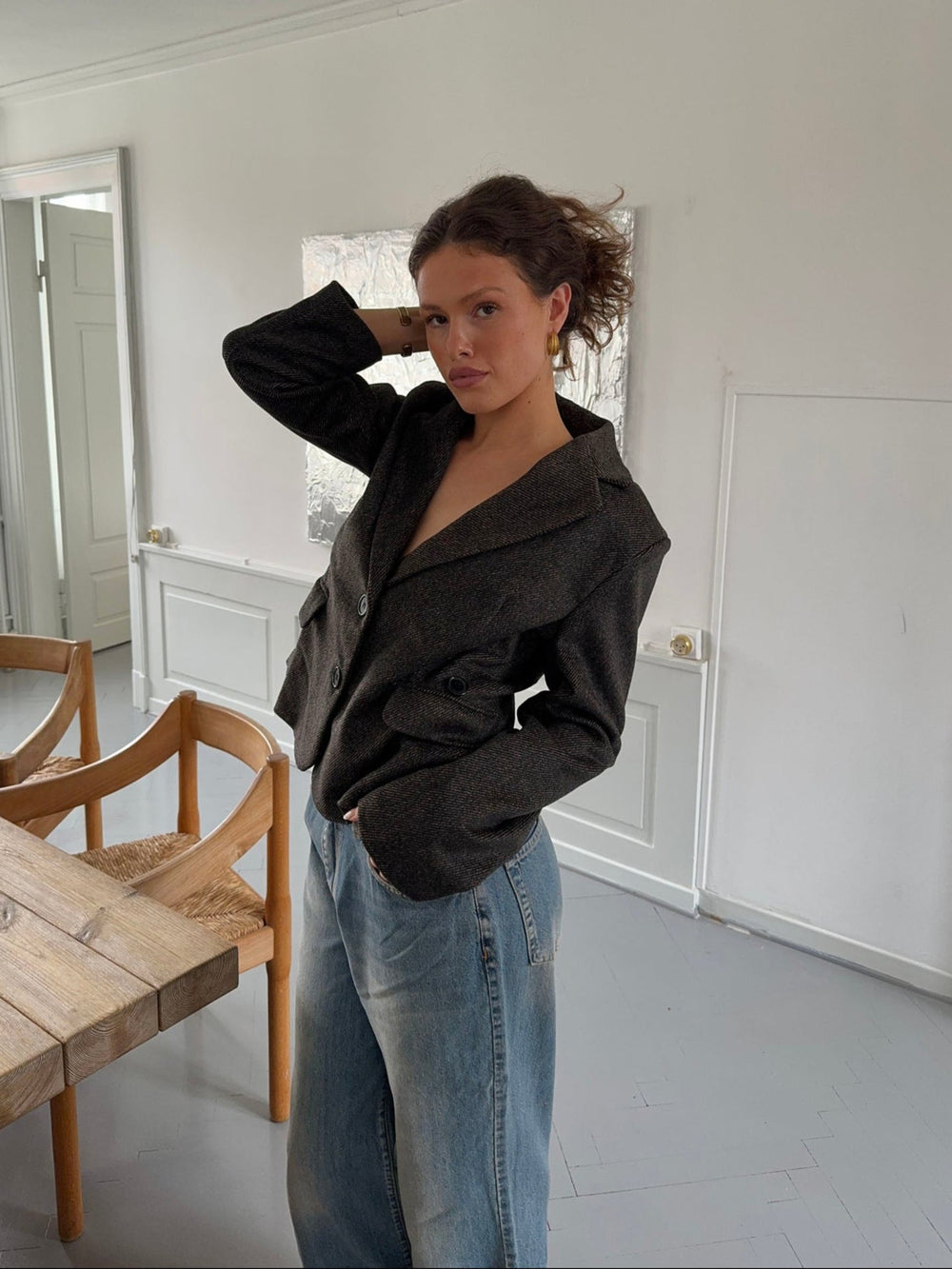 Anahita kort blazer - Mørkebrun/Sort