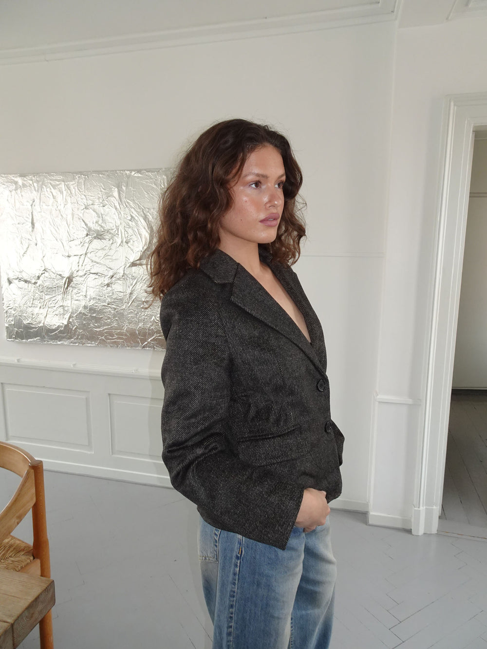 Anahita kort blazer - Mørkebrun/Sort