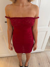 Rhina blondekjole med off shoulder - Vinrød