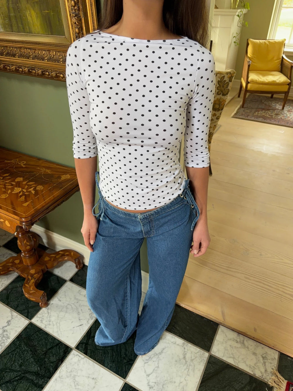 Deva bluse med prikker - Hvid/Sort