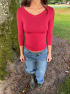 Tessy bluse med trekvartærmer - Rød