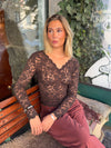 Bodil langærmet bluse med blonder - Brun