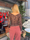 Bodil langærmet bluse med blonder - Brun