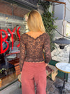 Bodil langærmet bluse med blonder - Brun