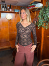 Bodil langærmet bluse med blonder - Brun