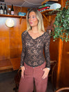 Bodil langærmet bluse med blonder - Brun
