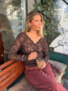 Bodil langærmet bluse med blonder - Brun