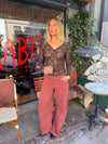 Bodil langærmet bluse med blonder - Brun
