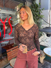 Bodil langærmet bluse med blonder - Brun