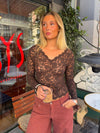 Bodil langærmet bluse med blonder - Brun