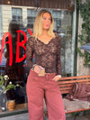 Bodil langærmet bluse med blonder - Brun