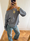 Scandivv bluse med striber - Blå/brun