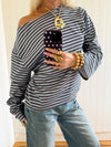 Scandivv bluse med striber - Blå/brun