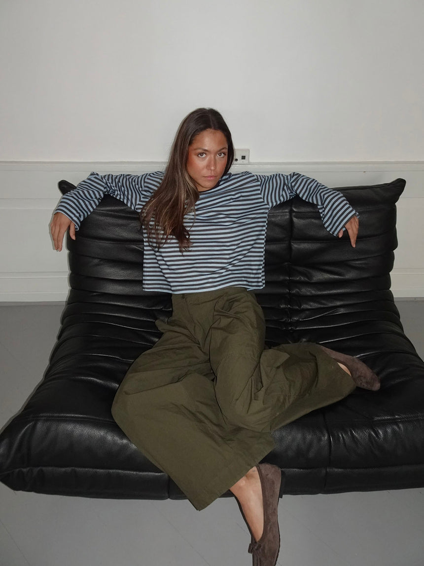 Lura bluse med striber - Blå/brun