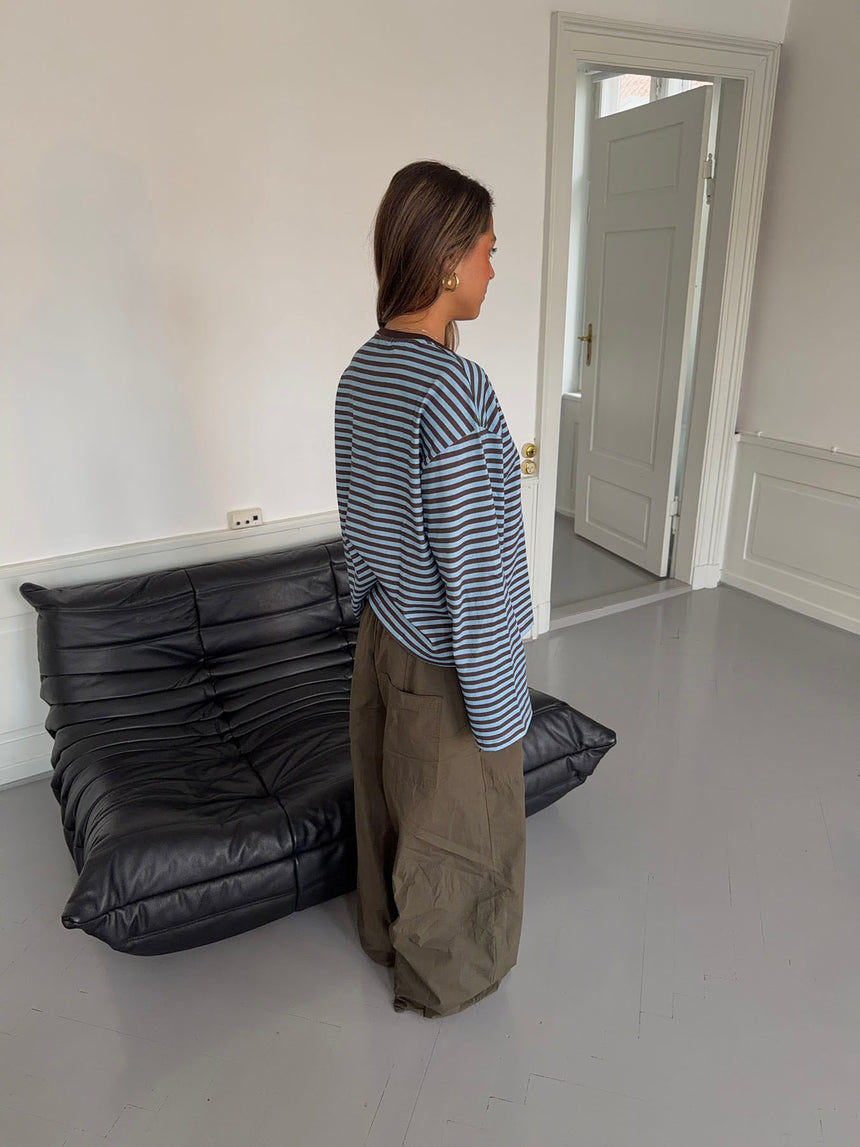 Lura bluse med striber - Blå/brun