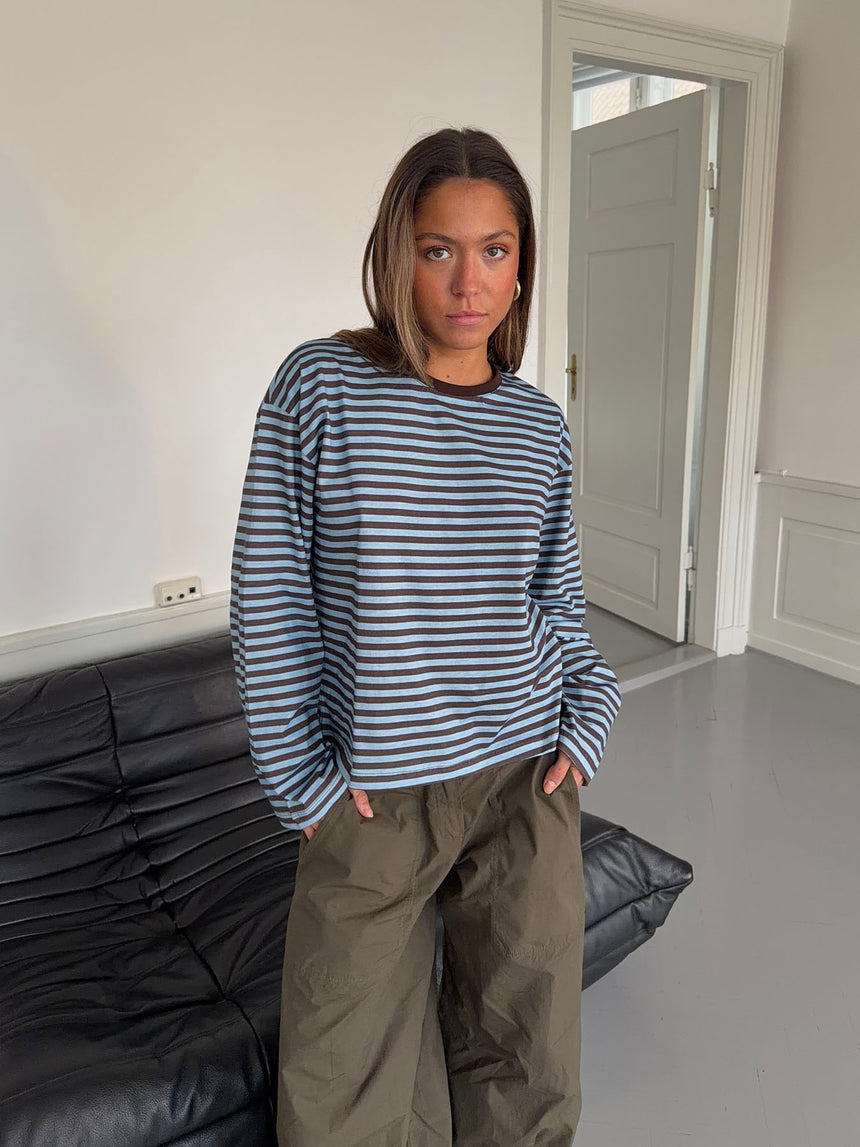 Lura bluse med striber - Blå/brun