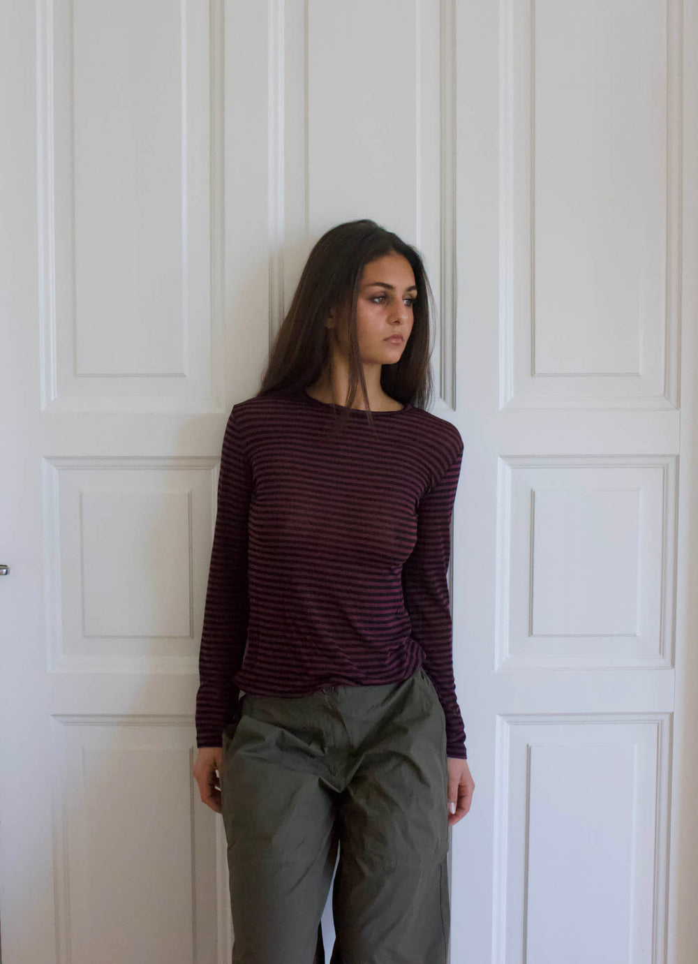 Suzy bluse med striber - Bordeaux og sort