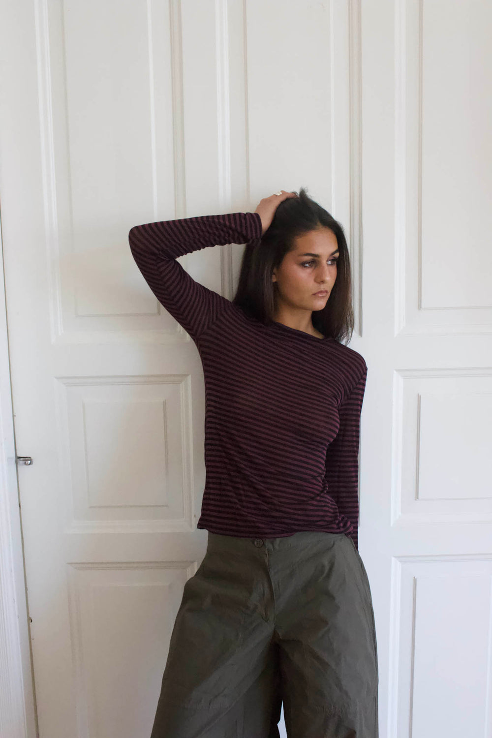 Suzy bluse med striber - Bordeaux og sort