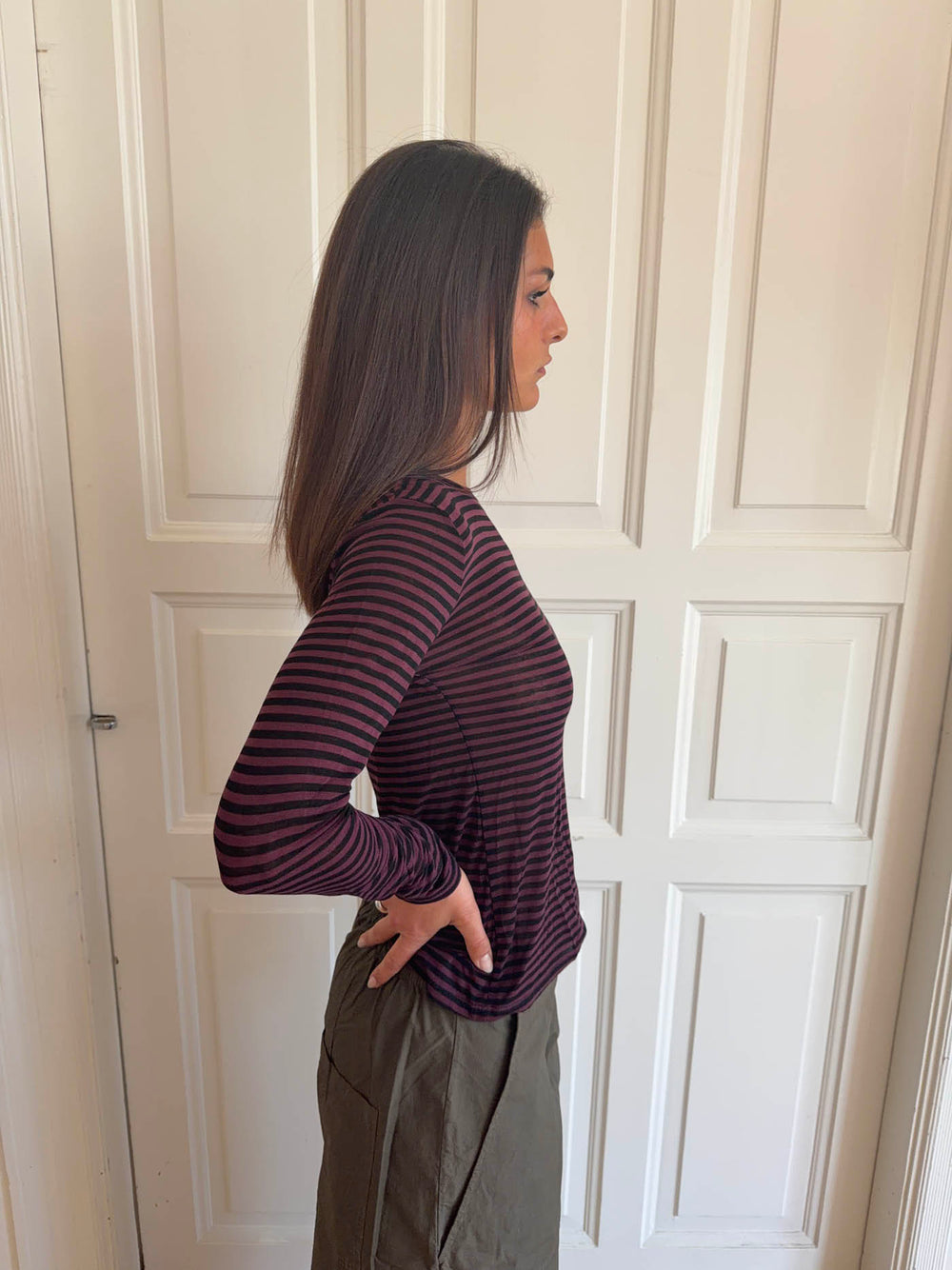 Suzy bluse med striber - Bordeaux og sort