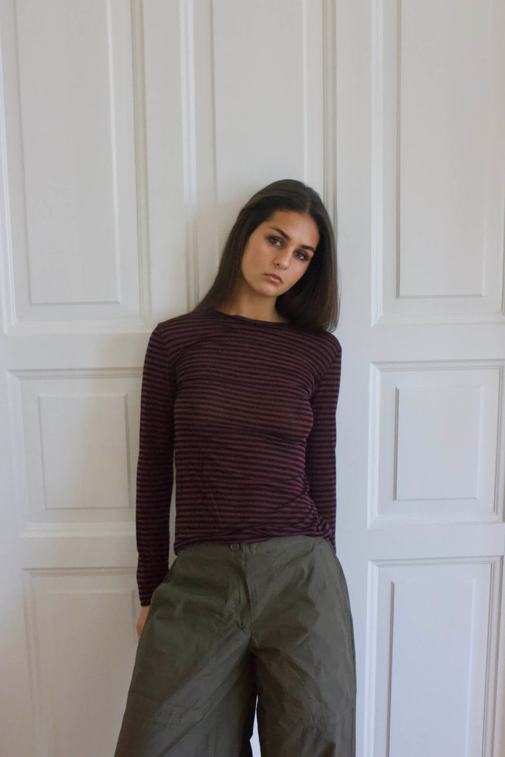 Suzy bluse med striber - Bordeaux og sort