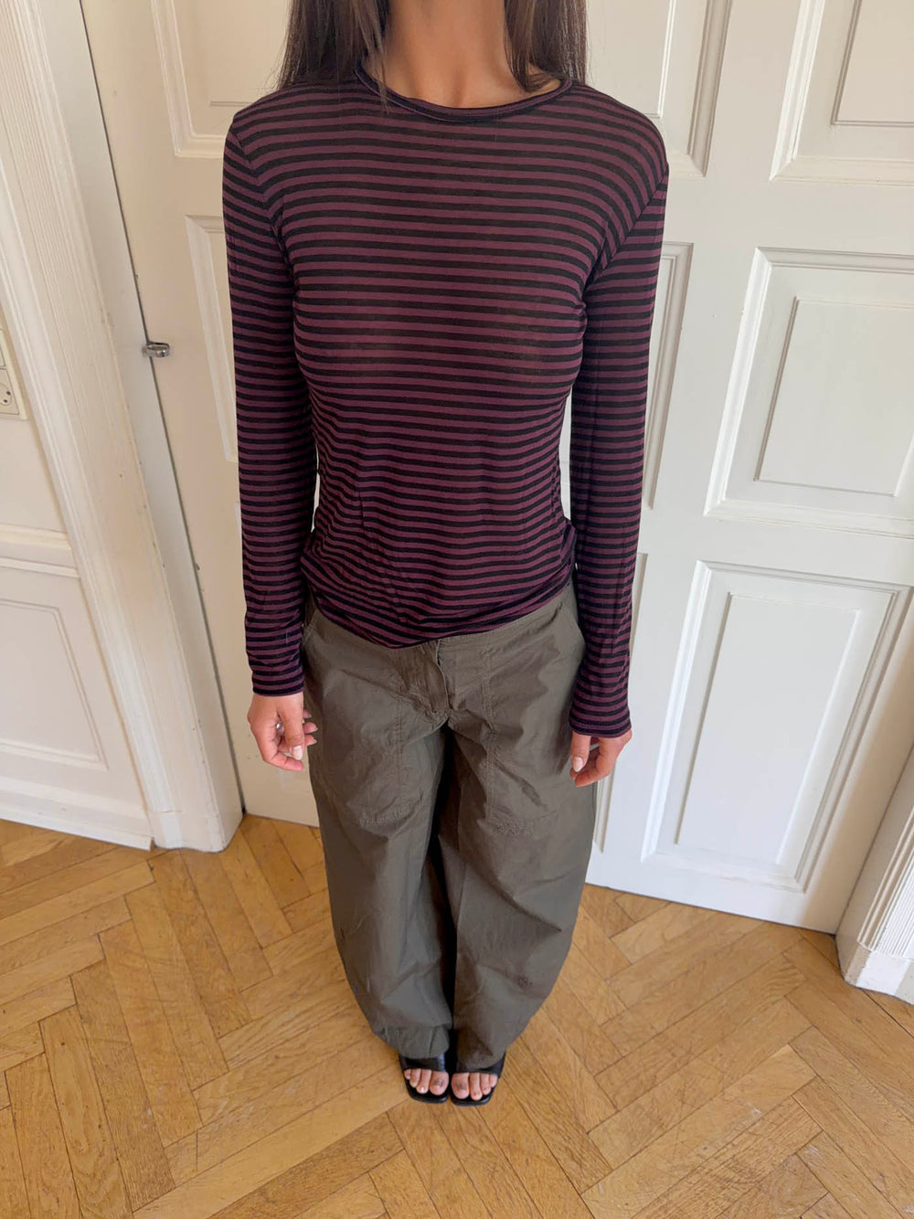 Suzy bluse med striber - Bordeaux og sort