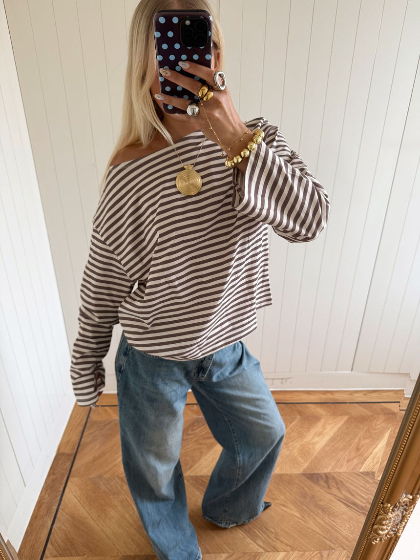 Scandivv bluse med striber - Grå/hvid