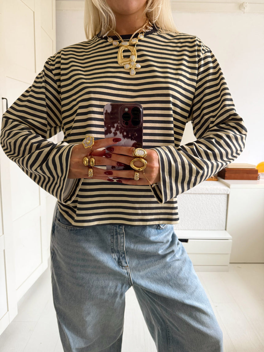 Lura bluse med striber - Gul/grå