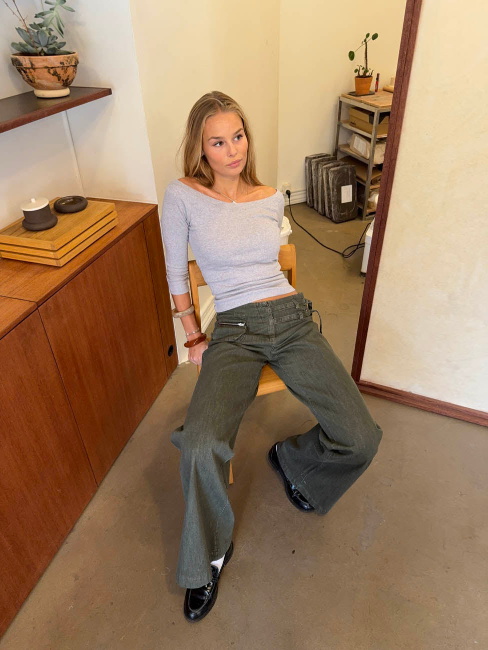 Sisivilia bluse med trekvart ærmer - Lysegrå