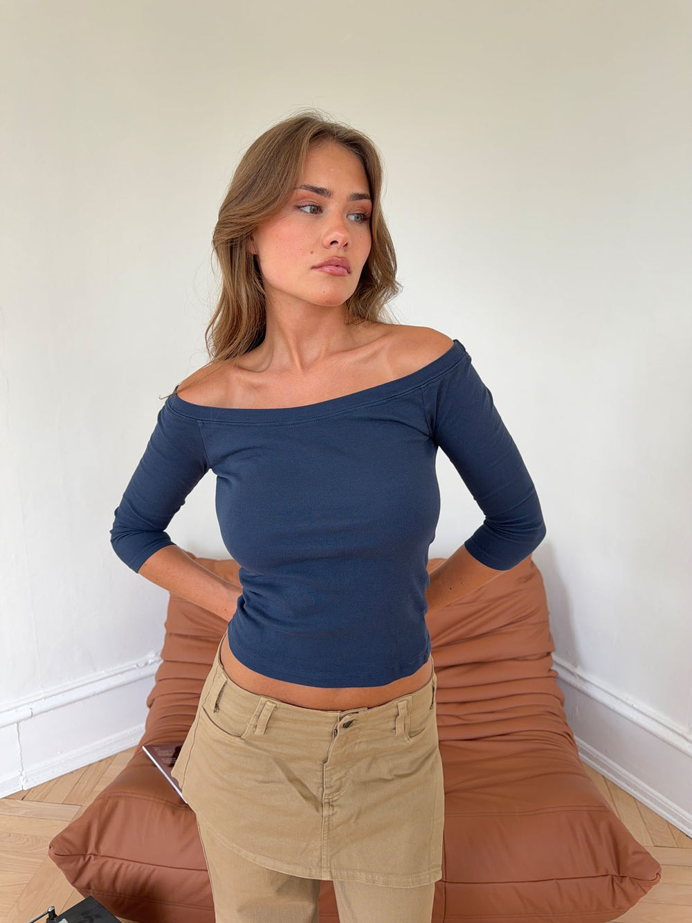 Sisivilia bluse med trekvartærmer - Navy
