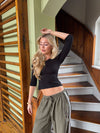 Tessy bluse med trekvartærmer - Sort