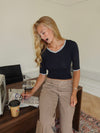 Theana bluse med trekvartærmer - Navy