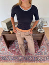 Theana bluse med trekvartærmer - Navy