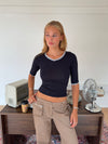 Theana bluse med trekvartærmer - Navy