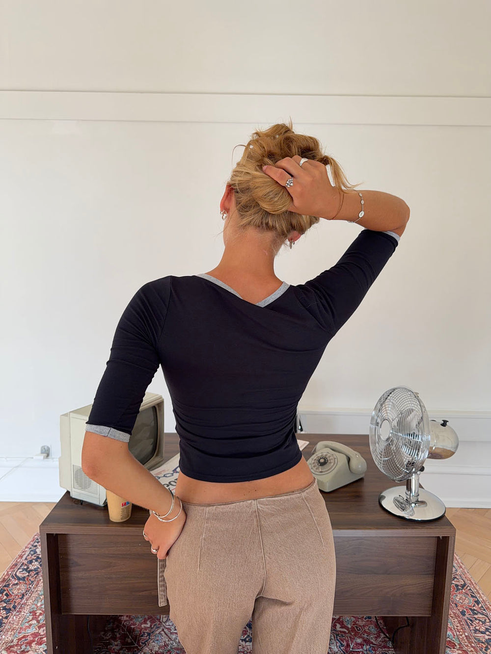 Theana bluse med trekvartærmer - Navy