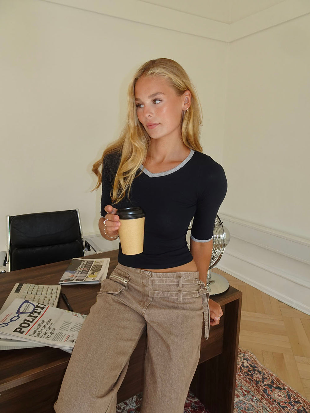 Theana bluse med trekvartærmer - Navy