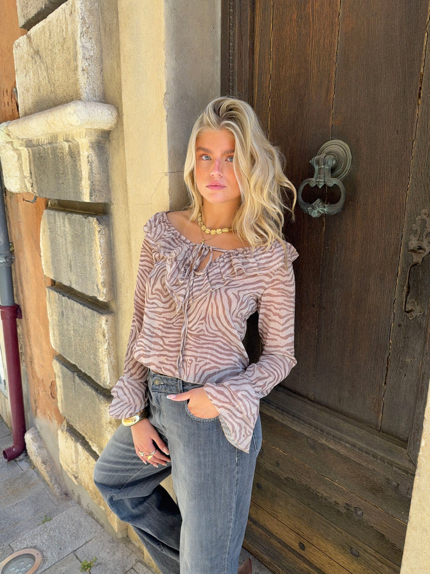 Capucine bluse med zebra print - Brun