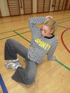 "Sporty" langærmet bluse med striber - Sort/hvid/gul