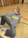 "Sporty" langærmet bluse med striber - Sort/hvid/gul