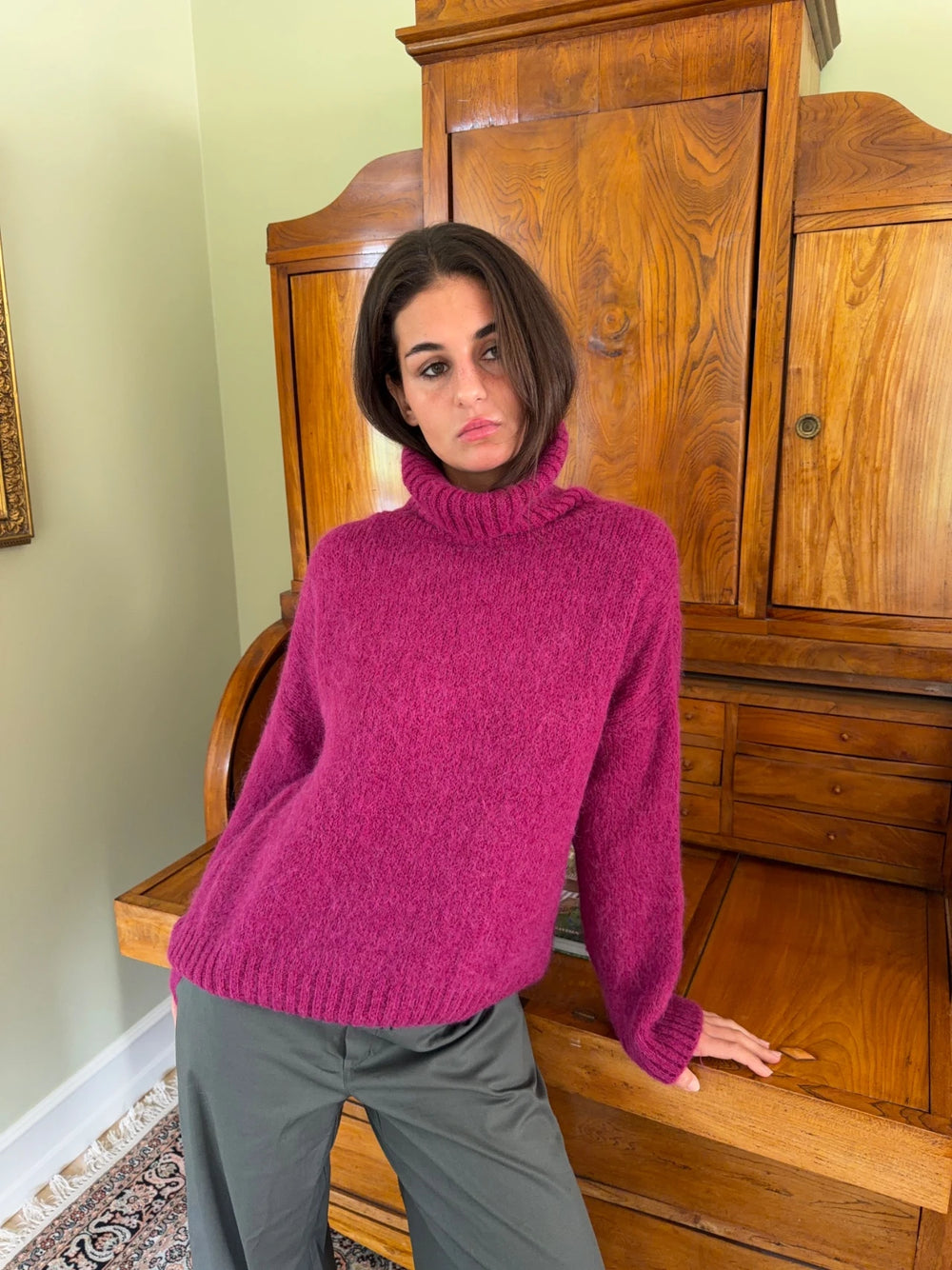 Idun striktrøje med turtleneck - Lilla