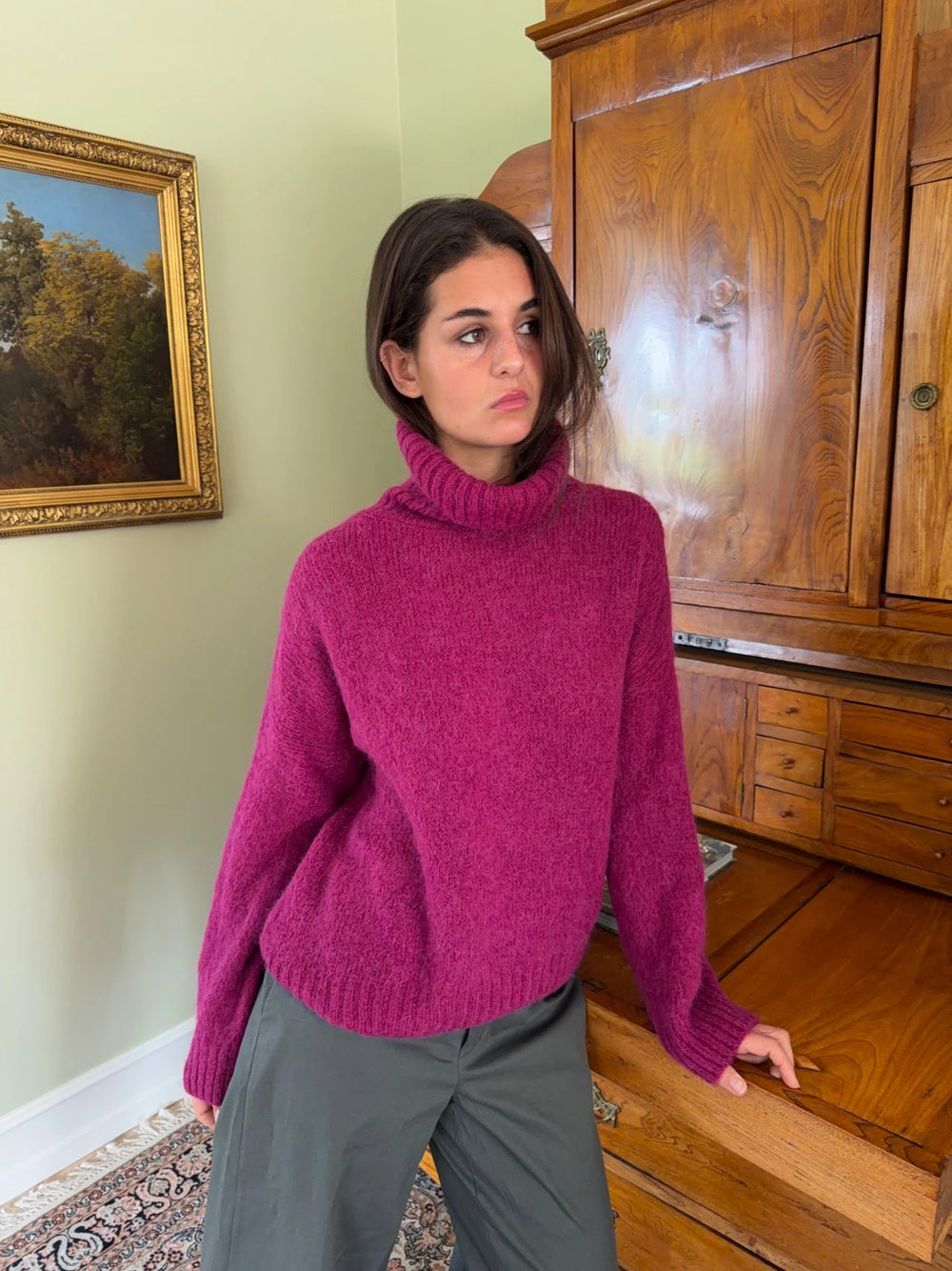 Idun striktrøje med turtleneck - Lilla