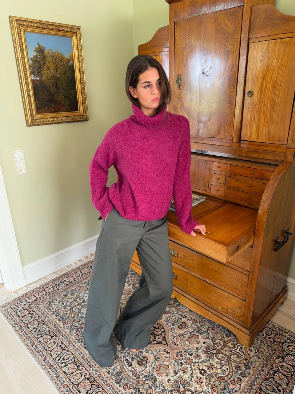 Idun striktrøje med turtleneck - Lilla