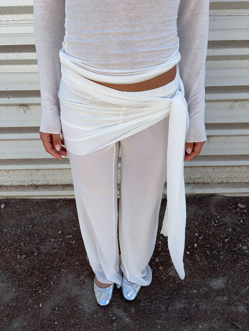 Estrella bukser i mesh med bindedetalje - hvid