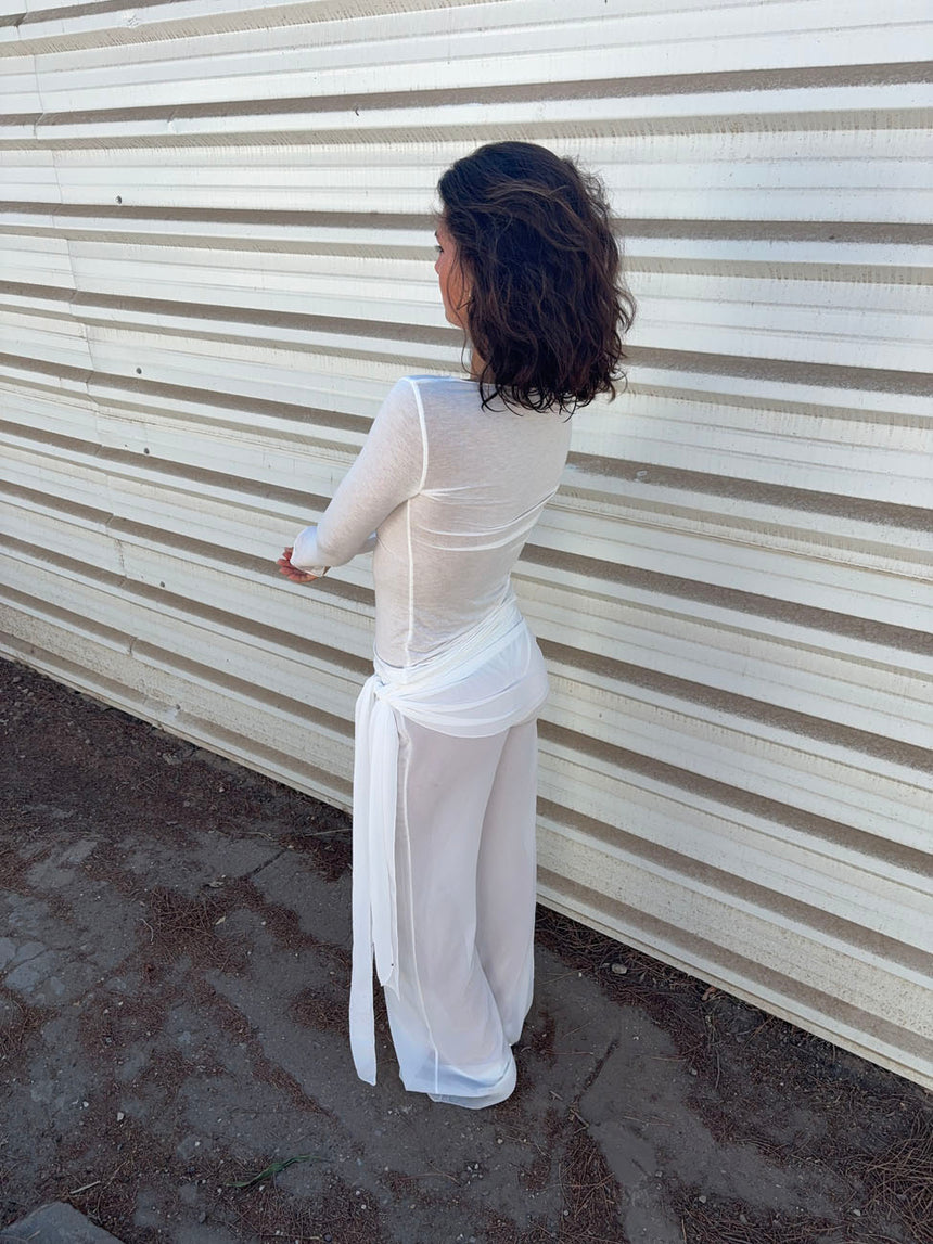 Estrella bukser i mesh med bindedetalje - hvid