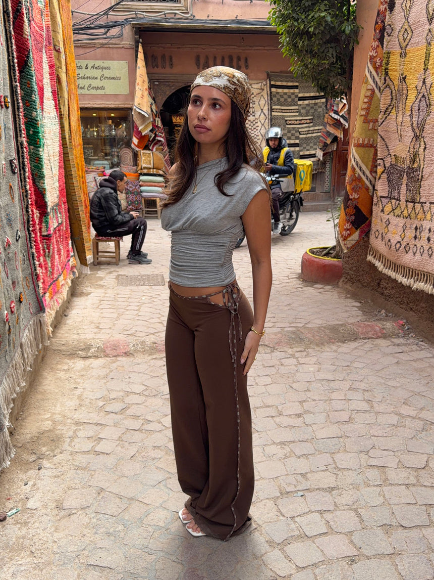 Binda bukser med bindebånd og polkaprikker - Brun/grøn