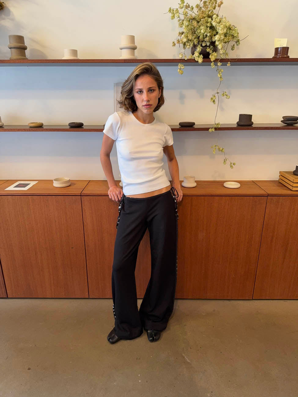 Binda bukser med bindebånd og polkaprikker - Sort/hvid