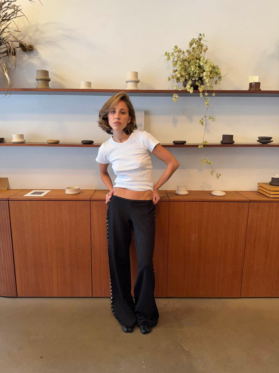 Binda bukser med bindebånd og polkaprikker - Sort/hvid