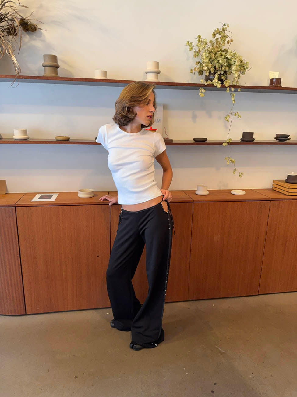 Binda bukser med bindebånd og polkaprikker - Sort/hvid