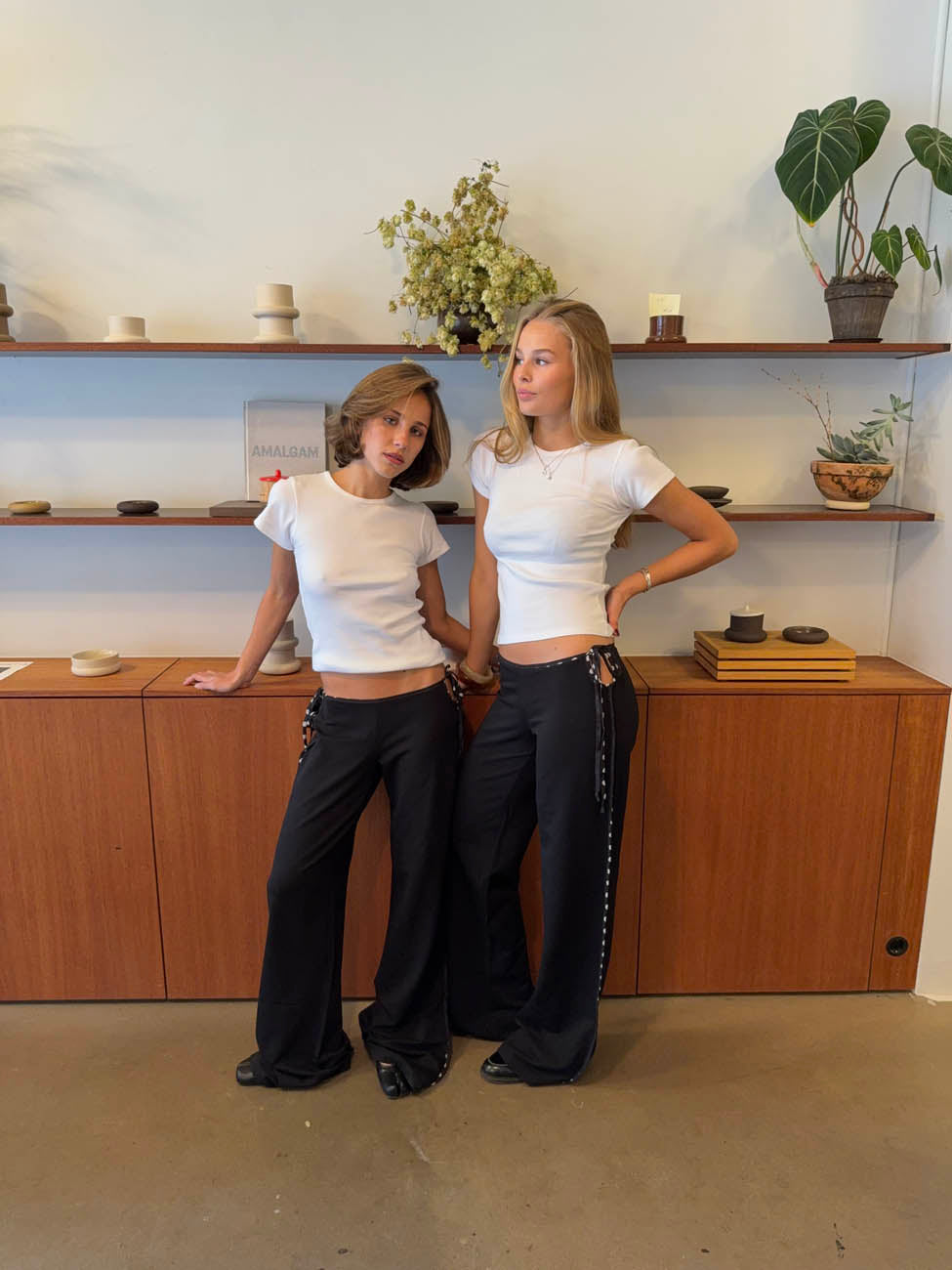 Binda bukser med bindebånd og polkaprikker - Sort/hvid