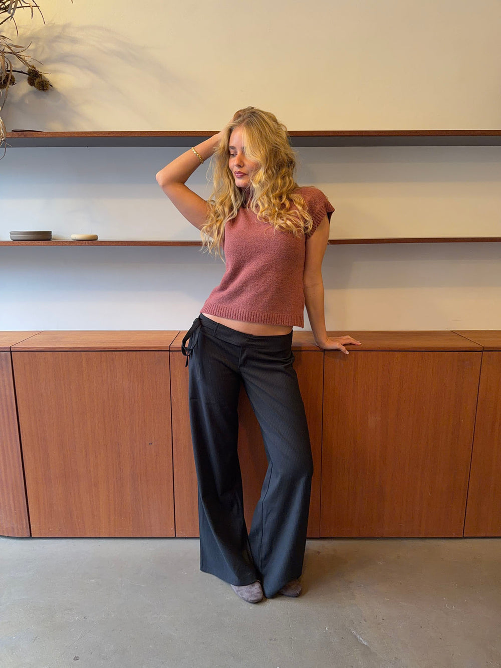 Buka bukser med bindebånd og striber - Sort