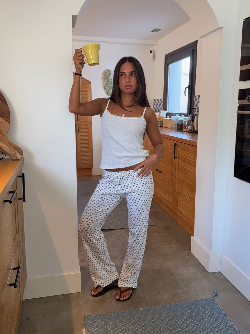 Lilania natbukser med blomster - Hvid/blå